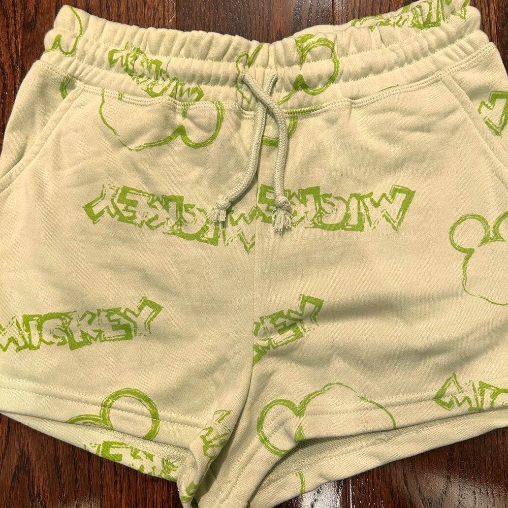 Green Mickey Mouse Print Shorts.